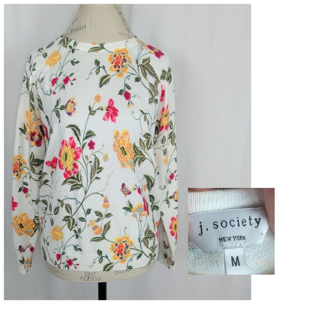 J. Society Floral Sweater Medium White Knit